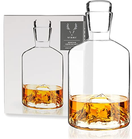 Viski Mountain Decanter, Lead-Free Crystal, Hand-Blown Decanter with Stopper, 24 Oz Capacity