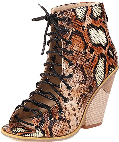 Cocey Stivali da donna Peep Toe con zeppa estiva, marrone, 37 EU