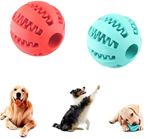 Manqyi 2 Stück Hundespielzeug Ball, Hundeball, Hundeball mit Zahnpflege, Naturkautschuk Zahnpflegeball für kleine Hunde, für Zahnreinigung, Kauen, Training (Blau+Rot)