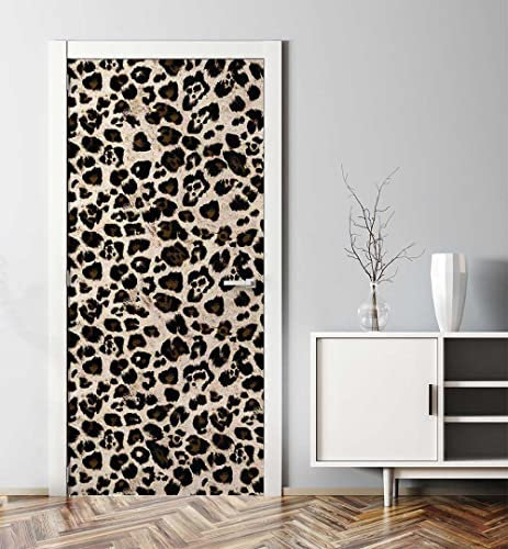 MyMaxxi - Tür bekleben mit Türtapete Türposter Türfolie Selbstklebend 90x200 afrikanisches Leopardenmuster - Tür verschönern Türaufkleber Türklebefolie Savanne Fell beige