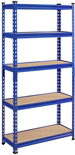 Yaheetech Schwerlastregal, Lagerregal, Kellerregal Metall, 153 x 75 x 30 cm, bis 875 kg belastbar, 5 verstellbare Ablagen, Steckregal, Werkstattregal, Blau
