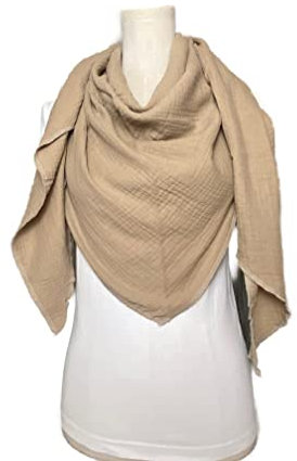 Musselintuch Schal Dreieckstuch Beige Halstuch Damen XXL Uni Wickelschal Stola Tuch Handmade Schal einlagig