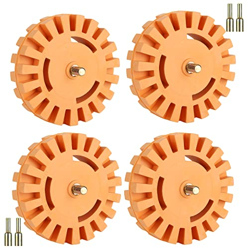 4Pack Decal Remover Eraser Wheel Tool Kit, 4inch Adhesive Remover Wheel with Drill Adapter, Adhesive Remover for Removing Pinstripes, Stickers, Vinyl Decals from Cars, Rvs, Boats, Motorcycles