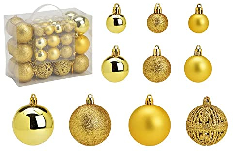 Weihnachtskugel Set aus Kunststoff, 50er Set, Weihnachtsbaumkugeln, Christbaumkugeln, Weihnachtsdeko, Christbaumschmuck, Weihnachtsbaumschmuck, Deko (Gold)