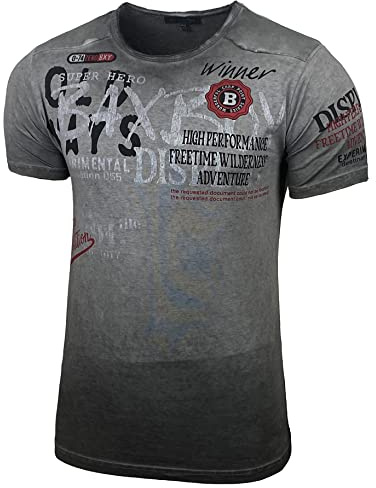 Baxboy Herren Sommer T-Shirt Rundhals-Ausschnitt Baumwolle Moderner Männer Crew Neck Kurzarm Verwaschen Used Look Tshirt B-147