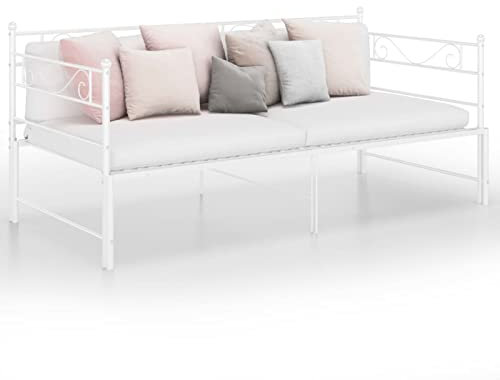 Festnight Ausziehbett Metallbett 90x200 Tagesbett Ausziehbar Weiß Schlafsofa Sofabett Bettsofa Funktionsbett Ausziehsofa Gästebett Jugendbett Bett Metall Bettgestell Schlafcouch