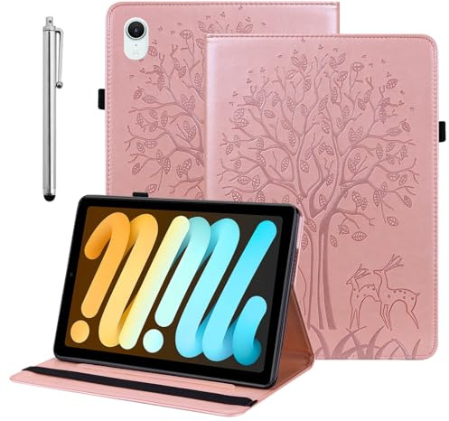 BOLELAW Hülle für iPad mini A17 Pro 2024 / iPad mini 6 Gen 8.3 Zoll 2021 - Stoßfest PU Leder Folio Case mit Stifthalter, Kartenfächern & Standfunktion, Rosa