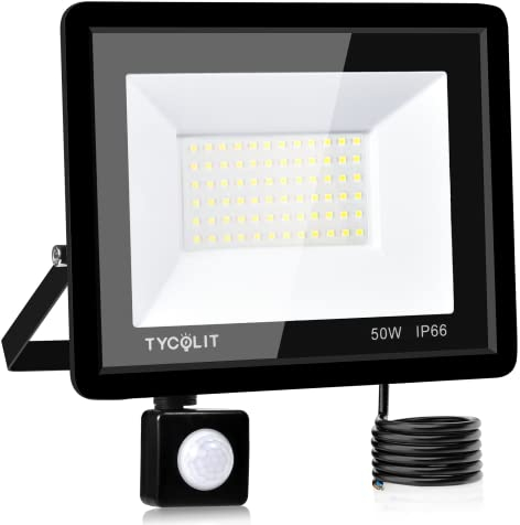 LED Strahler mit Bewegungsmelder, 50W 5000LM LED Fluter Flutlichtstrahler,6500K KaltesWeiß Außenstrahler Scheinwerfer,IP66 Wasserdicht LED Aussenstrahler für Garten, Hof, Garage