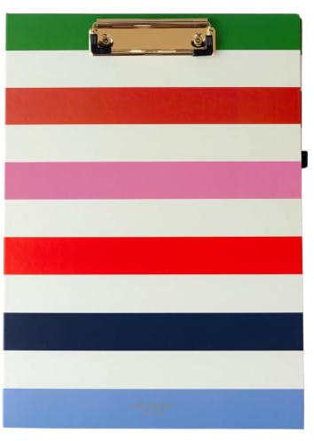 kate spade new york Clipboard Folio with Low Profile Clip, Professional Padfolio Includes Lined Notepad, Pen Loop, and Pocket, Adventure Stripe (237048)