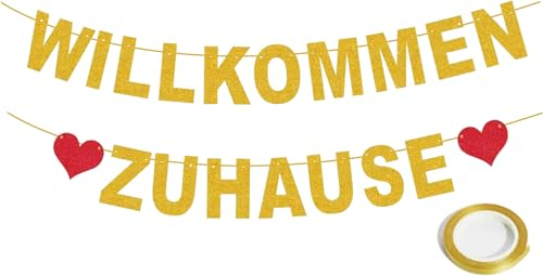Koliphy Willkommen Zuhause Girlande, Golden Willkommen Zuhause Deko Banner Familie Partei Welcome Home Banner für Familie Rückkehr Familienfeiern