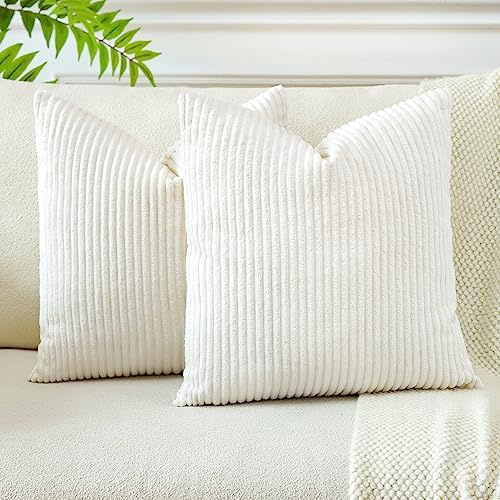 JOTOM 2er Set Cord Kissenbezüge Kissenhülle Dekorative Zierkissen Sofakissen Couchkissen Dekokissen Kissenbezug Deko Kissenhülle für Sofa Wohnzimmer 55x55cm Beige