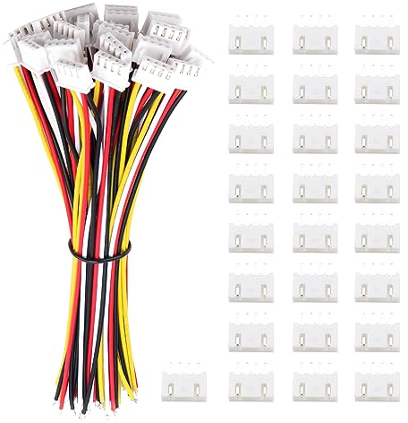 Lyeteung 25 Sets 2.54mm JST-XH Connector, Mini Micro JST XH 4 Pin Connector Plug Male with 150mm 22AWG Cable & Female Connector