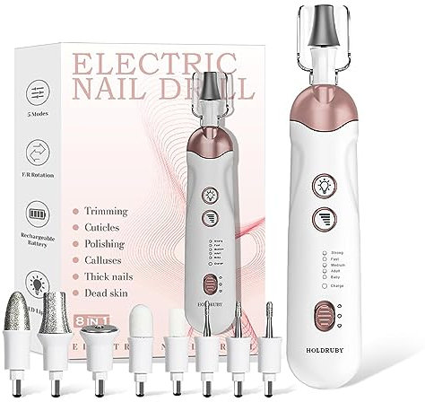 Professional Manicure Pedicure Kit Nail Drill Electric Nail File Pedicure Tools for Feet 8-in-1 Toe Nail Grinder Kit for Thick Nails LED Light Nail Drill Machine Manicure Kit for Women White