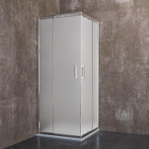 Box Doccia Quadrato In Cristallo Temperato Satinato da 6 mm Cabina Bagno 195 Cm H Con Ante Porte Scorrevoli Struttura Alluminio Anodizzato Maniglie in Acciaio Cromato Salinas (80 x 80 Cm)