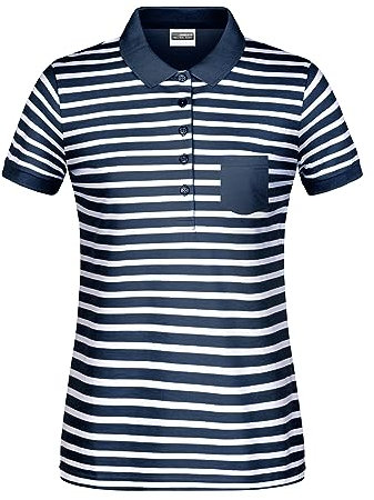 James & Nicholson Damen Maritim Polo - Leicht tailliertes Poloshirt aus Bio-Baumwolle | Farbe: navy/white | Grösse: XL