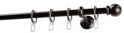 Garesa Gardinenstange Esperanca Ø 16mm, 1-läufig, Schwarz/Silber I Rustikale Vorhangstange inkl. Ringe + Faltenlegehaken I Mit Endknopf Kugel I Wandmontage I 190cm