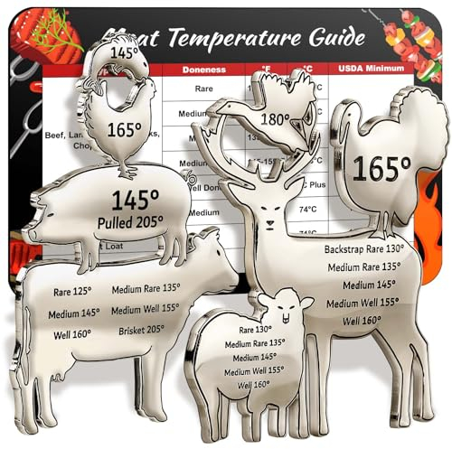 Garybank Meat Temperature Fridge Magnets 2 Pack, BBQ Smoker Grill Accessories Gifts, Kitchen Gadgets w/Meat Temp Chart, Metal Animal Magnets, Farmhouse Decor