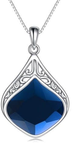 YAFEINI Saphir Kette Sterling Silber Blauer Stein Tropfen Anhänger Halskette mit irischem keltischem Knoten Schmuck Geschenke für Damen und Mädchen