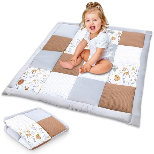 Krabbeldecke Spielmatte Krabbelmatte für Baby Kinder - Babies Patchworkdecke Bodenmatte Spieldecke Play Mat für Kinderzimmer und Laufgitter Oeko-Tex 70x70 cm