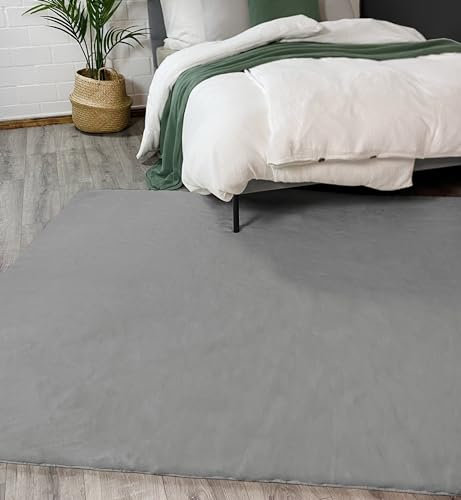 jilda-tex Teppich Überwurf Bettvorleger Felloptik Rabbit Deluxe 750 GSM Kunstfell Fellimitat (Grau, 60x250 cm)