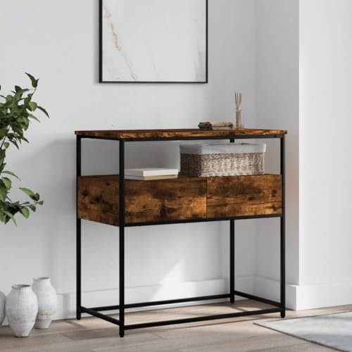 Gecheer Konsolentisch mit schublade Konsole Beistelltisch Flurtisch Ablagetisch Wandtisch Frisiertisch Räuchereiche 75x40x75 cm Holzwerkstoff