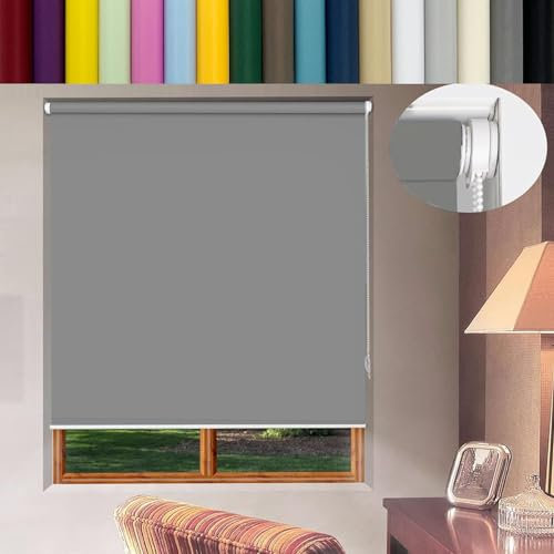 Klemmfix ohne Bohren Verdunklungsrollo 90 x 220 cm Einfache Installation, Klemmfix, Rollo Klemmrollo Seitenzugrollo Easyfix mit Klemmträger, für Fenster und balkontür, Dunkelgrau