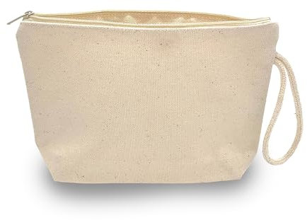 Plain 100% Cotton Canvas Multi-Purpose Wash, Toiletry, Cosmetic, Make Up Bag, Pencil, Stationary, School, Arts & Crafts Case Bag with Handle Loop – Natural Off White - Pack of 1