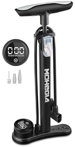 MOHEGIA Bike Floor Pump with Digital Gauge: Bicycle Tire Pump with High Pressure 160 PSI,Air Pump Inflator Fits Schrader and Presta Valve for Tires, Balls, Balloons/Black