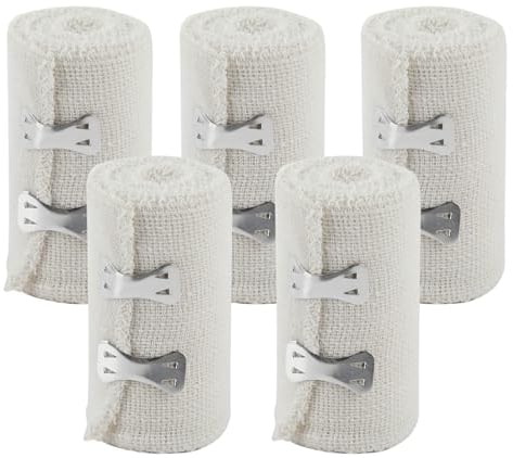 Lot de 5 Bande de Crêpe de gaze avec 2 clips,élastiques,réutilisables,bandage de compression pour genoux,chevilles,poignets,étirements