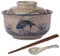 Sightday Ceramic Noodle Bowl Set - 800ml, Lid, Spoons, Chopsticks, Large Bowl (Fish Shaped) for Pasta or Snack