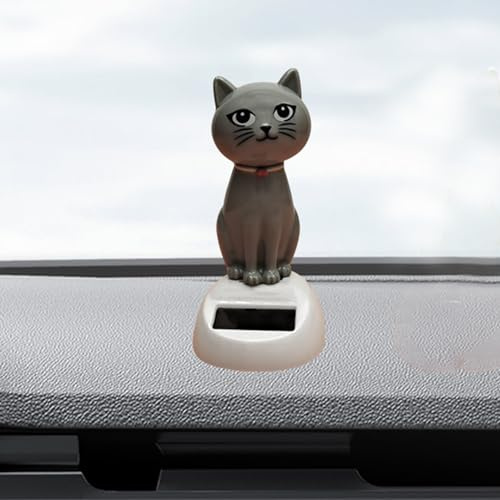 Recitem Auto Solar Wackelfigur Katze, Solar Wackelfiguren Tanzende Kleine Katze, Katze Solarfigur Statue Auto Armaturenbrett Deko Ornamente, Solarfigur Wackelfigur für Auto Haus Oder Büro (1 Grau)