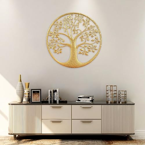 JYHCD Blume des Lebens wanddeko Gold Baum Wanddekoration Metall Baum des Lebens Deko Wohnzimmer Wandbehang Heimdekoration Wandkunst für Balkon, Terrasse, Schlafzimmer, Garten, Büro,40cm/15.7in
