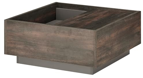 Lomadox Couchtisch in anthrazit mit Eiche, 2 Fächer, verschiebbare Tischplatte