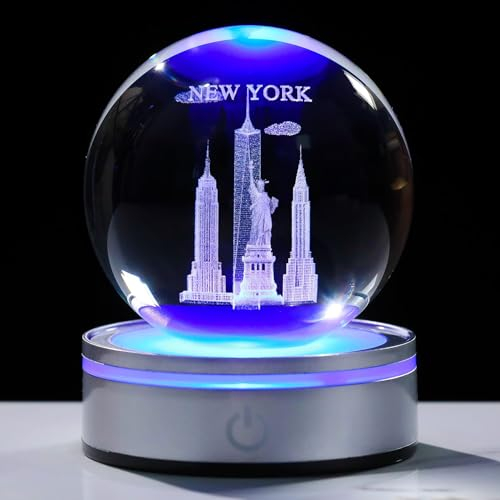 Movdyka 3D-Kristallkugel, Freiheitsstatue, New York, Souvenirs, Geschenke für Damen und Herren, Schneekugel, Nachtlicht, Lasergravur, Empire State Building, Figur, Heimdekoration, Glaskunst, Handwerk