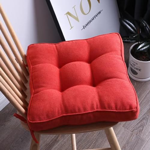 2er Set Stuhlkissen mit Bändern, Sitzkissen Boden für Indoor und Outdoor, Waschbare Stuhlauflage für Bank und Stuhl, Bodenkissen für Zuhause Büro Küche Esszimmer,Rot,Quadrat, 40x40cm