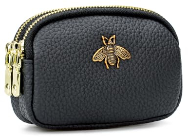 QIUTIMIY Borsa piccola in pelle da donna Portamonete portamonete con doppia tasca con cerniera con portachiavi,Nero