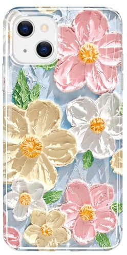 luolnh Compatible with iPhone 13 Case with Flower,for Girly Women,Shockproof Floral Pattern Soft Back Cover for iPhone 13 6.1 inch 2021-Pink&white Blossom