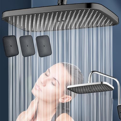 Generisch Regendusche 360° Verstellbarer Quadratischer 14 Zoll Edelstahl Duschkopf, Anti-Verstopfung, Hochdruck, Schwarz, Grau