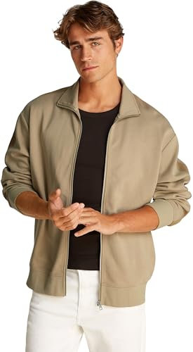 Calvin Klein Uomo Felpa con Zip Tape Zip Through con Logo, Beige (Tree House), XS