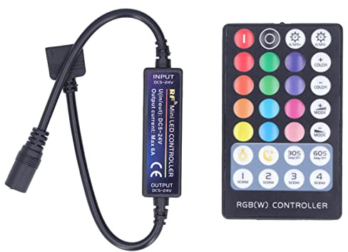RGB LED Controller, 20-30m RF Remote | Helligkeit, Farbe und Blinkmodus direkt am Streifen ändern, für TV-Wand, Nachttisch, Bar und Bad