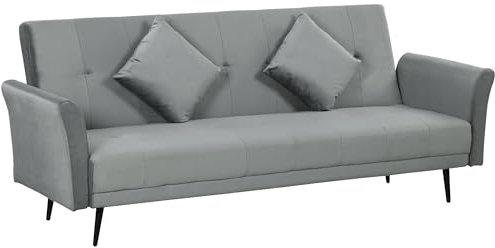 HOMCOM Sofá Cama Convertible Sillón Cama Sofá Cama de 3 Plazas con Respaldo Ajustable de 3 Niveles y 2 Almohadas Acolchadas Carga 360 kg para Oficina Dormitorio Salón Gris