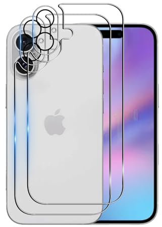 Bihizei Rückseite Schutzfolie für iPhone 16 für Panzerglas, 2 Stück 9H Härte Hinten Panzerfolie + 2 Stück KameraSchutz, [Ultra-klar],[No-Bubble],[Anti-Kratzer]