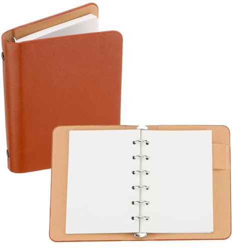 PATIKIL 6 Ring Binder Cover, A7 Leder Notizbuch Binder Mini Nachfüllbarer Loose Leaf Personal Planner mit 50 Blatt Papier, Orange
