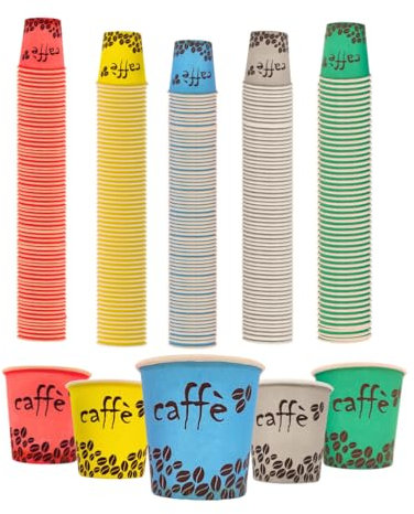 RFD - 500 Bicchierini Caffè Multicolor da 75ml |Tazzine Usa e Getta in Carta Biodegradabile | Perfetti per Caffe, Cappuccino, Espresso | Ecologici e Convenienti