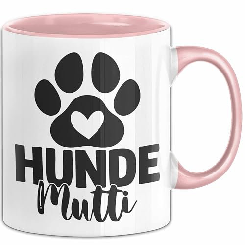 Hundemama Tasse Geschenk Hunde-Mutti Geschenkidee Hundeliebhaberin Kaffee-Becher (Rosa)