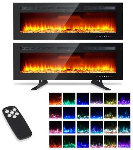 Electric Fireplace 60inch/152cm,Wall Mounted Electric Fire,with Remote Control,12 Realistic 3D Flame Colors,2 Heat Settings 900/1800W, Adjustable Flame Brightness,with Touch Screen Control