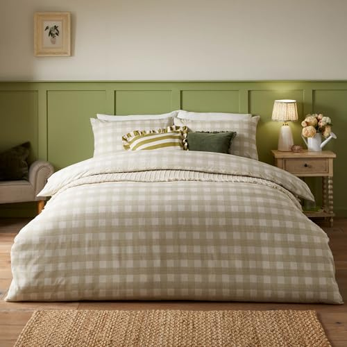 furn. Hartsford Gingham Check Duvet Cover Set – Classic Checked Bedding (Neutral – Single)