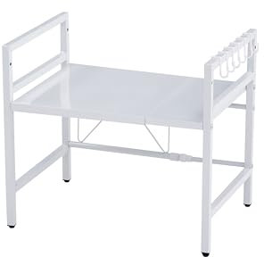 Homullel Expandable Microwave Oven Shelf Unit, Kitchen Countertop Microwave Stand with Shelves, Adjustable Kitchen Counter Rack Small Storage Shelving Unit, Desktop Printer Stand (White, 1-Tier)