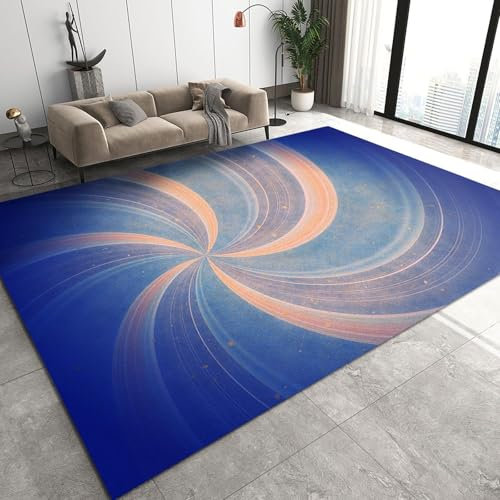 AAFUOO Bule Swirl Line abstrakter Teppich für Wohnzimmer, 120 x 150 cm, modisch, modern, einfach, waschbar, Teppich für Schlafzimmer, rutschfeste Bodenmatte für Küche, Esszimmer, Büro, Kinderzimmer