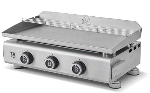 BRASERO - Plancha Silvia Evo 3 Feux Plaque INOX de 67 x 34 cm - 3 brûleurs - Grille de réchauffement - Piezo intégré - Tiroir Graisse avec jauge de niveu - Jusqu'à 10 convives - 7,95 KW